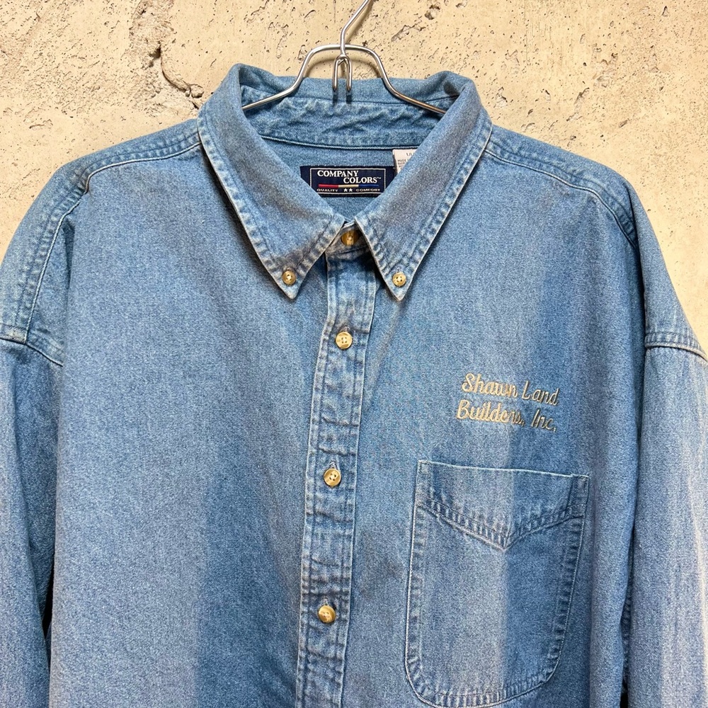 Vintage heavy denim collared long-sleeve embroidered